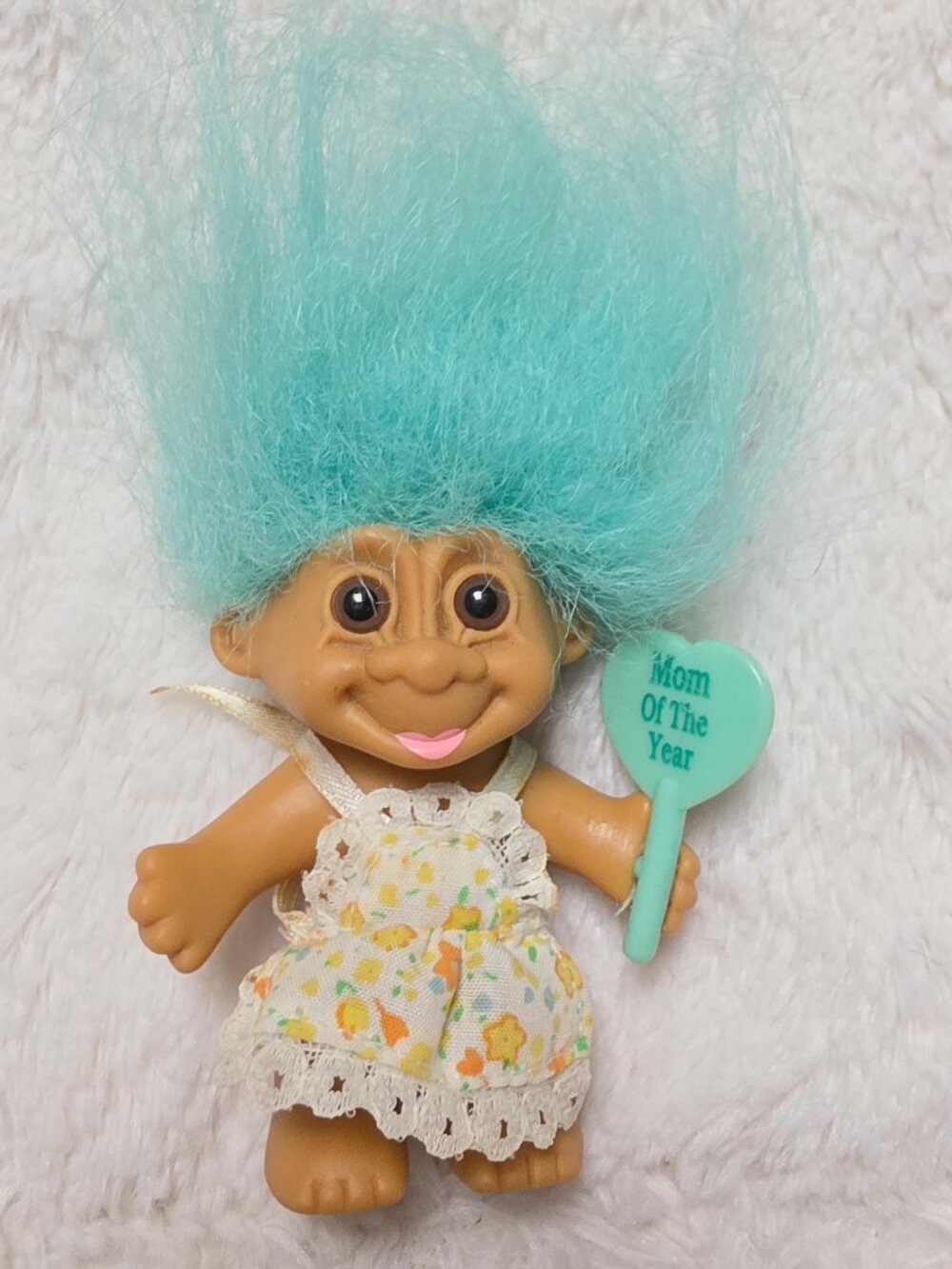 Vintage Russ Berrie Troll Doll Mom Of The Year Blue Mother's Day Floral Apron